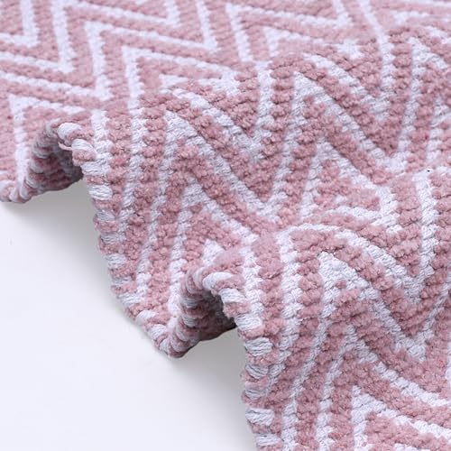 Image of THE HOME TALK Set of 2 Cotton Chenille Bath Rug | Area Rug for Spa, Vanity Shower, Kitchen & Living Room | Water Absorbent Linens | Soft Carpets | Bathroom Accessories (40x60 + 40x120 cm, Pink)