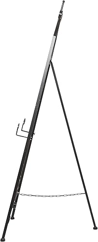 Miniatura 3 de Deco 79 Caballete de exhibición de metal ajustable con detalles dorados, soporte de exhibición de 21 x 27 x 65 pulgadas, negro