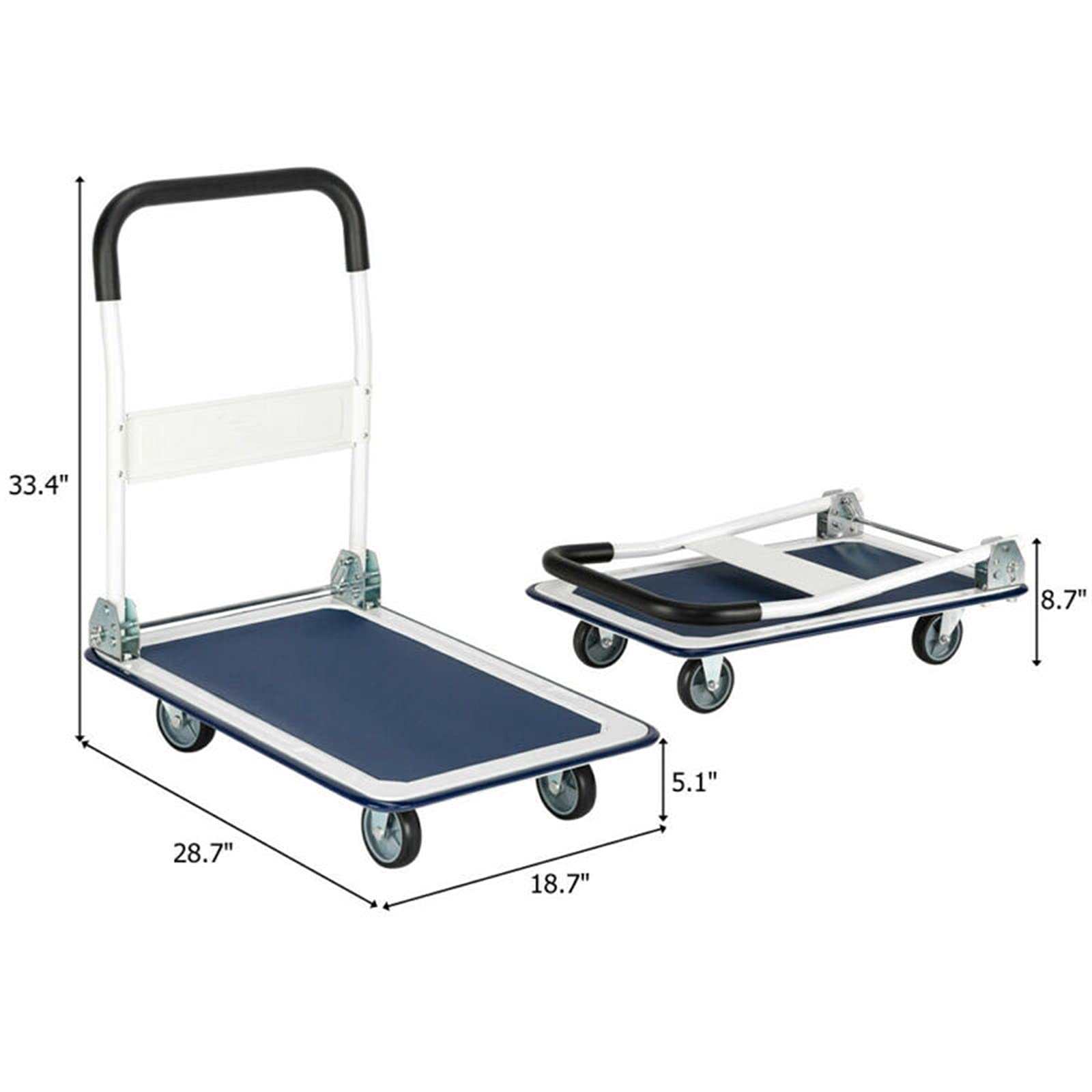 SUNESA Carrelli a Piattaforma Carrello della Piattaforma Carrello Pieghevole con Ruote Girevole e fisse in Acciaio Mobile a Mano Camion for Magazzino Fabbrica 330lbs carico Max Carrello a Mano