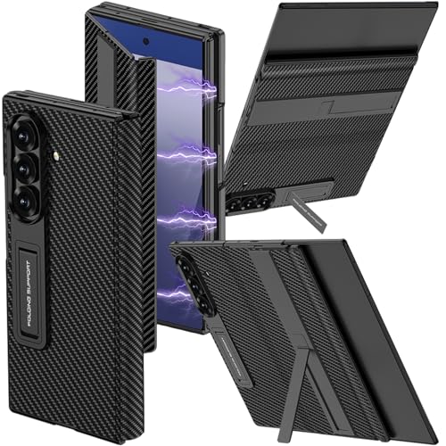 YQODSZ for Samsung Galaxy Z Trifold Case [Dual Invisible Stand] Built-in Glass Screen Protector Full Coverage Magnetic Edge Cover Hinge Protection Slim Leather Case for Z Trifold Fiber Black