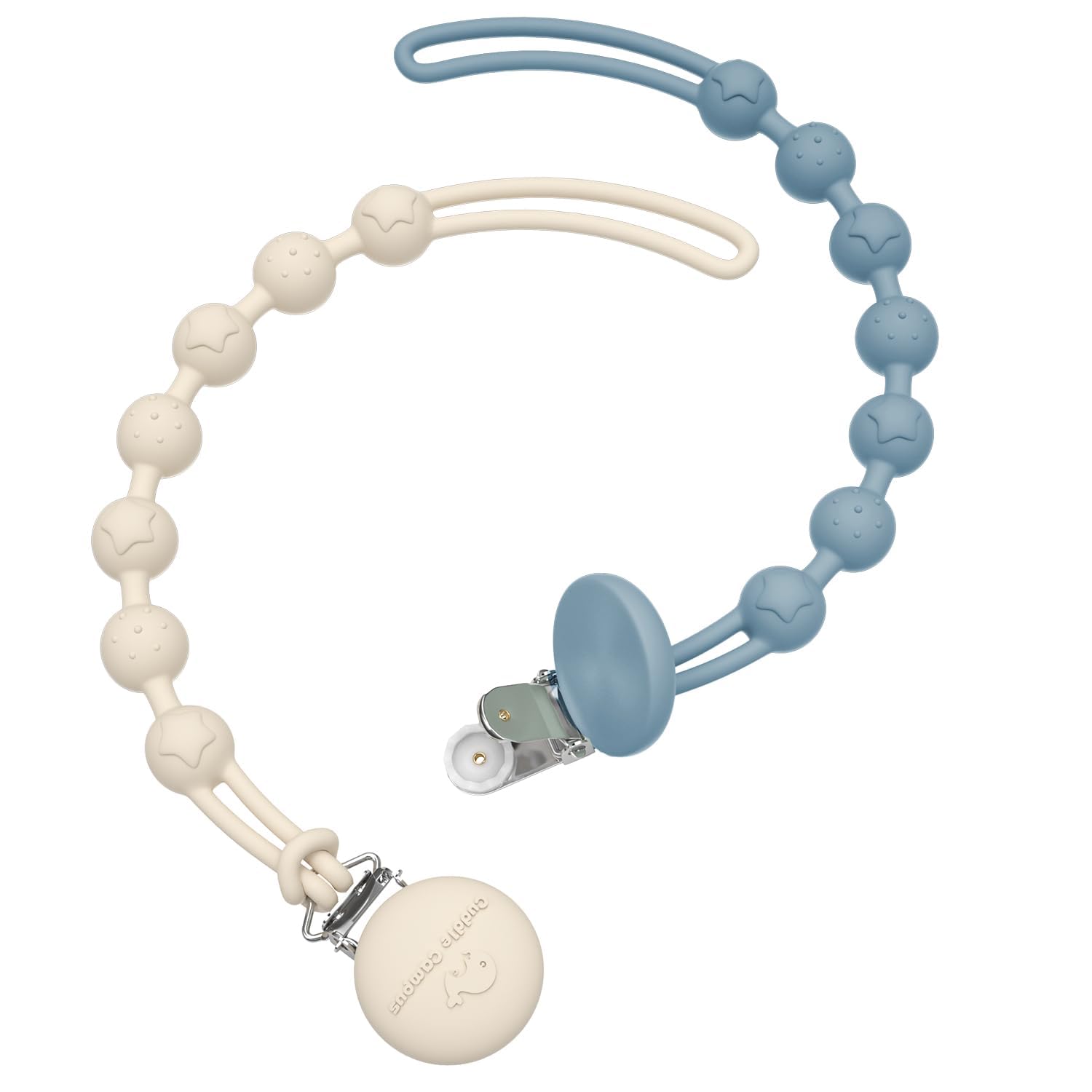 Cuddle Campus Silicone Pacifier Clip Holder with One Piece Design, Pack of 2 Soft Flexible Binky Clips with Texture for Baby Boy and Girl(6m+)