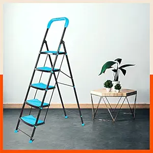 Bathla Ascend 5 Step Heavy Duty Steel Ladder for Home - Blue & Black