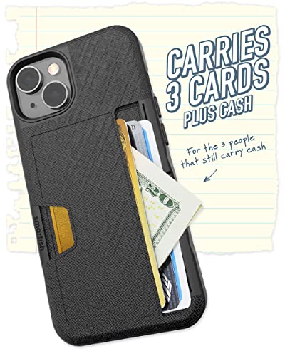 Image of Smartish iPhone 14 Wallet Case - Wallet Slayer Vol. 2 [Slim + Protective] Credit Card Holder w /Kickstand - Drop Tested Hidden Card Slot Cover Compatible w /Apple iPhone 14 - Black Tie Affair