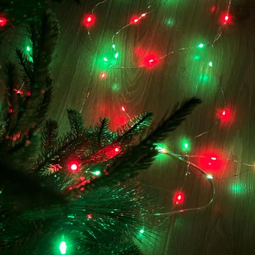 Image of 4 Pack Fairy Lights Battery Operated Christmas Lights Timer Red and Green