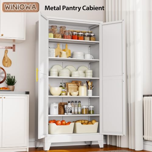 Image of winiowa Metal Pantry Storage Cabinet with 2 Doors and 5 Adjustable Shelves