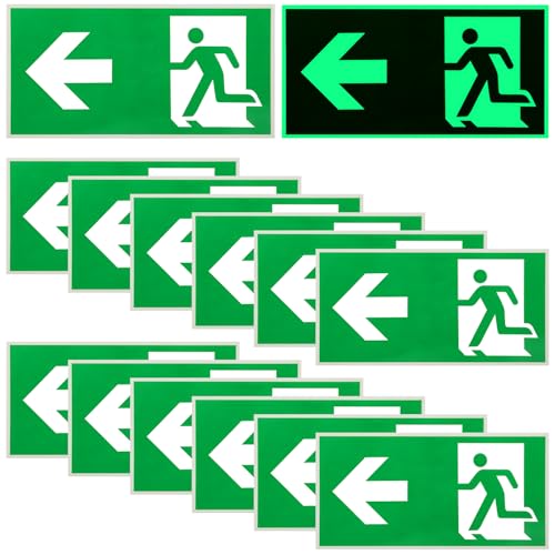 12 Stück Schild Notausgang: 300 x 150 mm Schild Notausgangsschild Extra Langnachleuchtend, Notausgangsschild Pfeil nach Links Reflektierend, Fluchtwegschild Rettungsweg (Nach Links)