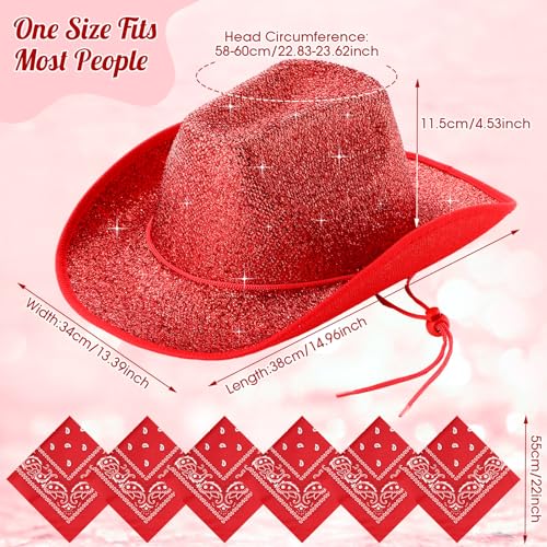 Image of Coume 12 Pcs Sparkly Adults Cowboy Hat and Bandanas Women Men Western Glitter Cowgirl Party Hats with Adjustable Drawstring