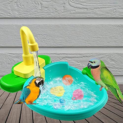 Image of Parrot Shower, Parrot Bird Bathtub, Automatic Bird Bathtub Pet Bath Pool with Faucet, Bird Bathtub Swimming Pool Toy Bath Shower Water Dispense for Ferret, Goldfinch (Green)