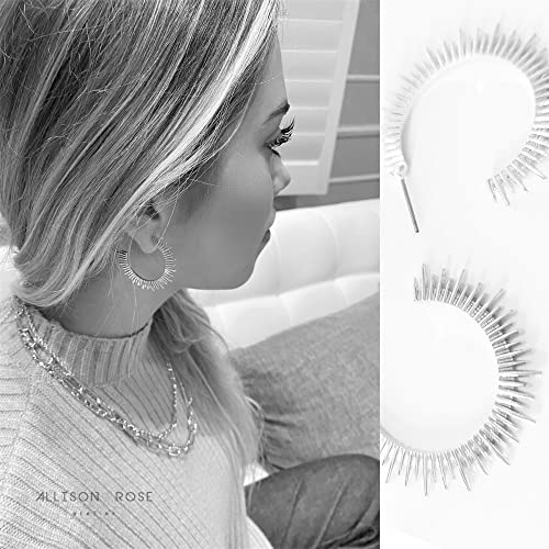 Allison Rose Atelier -Sunburst Spike Earrings – Silver Plated Spike Hoops - Cool Edgy Sun Burst Hoop Earrings For Women And Girls. Statement Earrings - Original Large Size 1.46' Hoops #TOP1