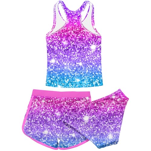 Lovekider Girls 3 Piece Bathing Suit Summer Racerback Swimsuit with Shorts Beach Tankini Sets 8-13 Years2