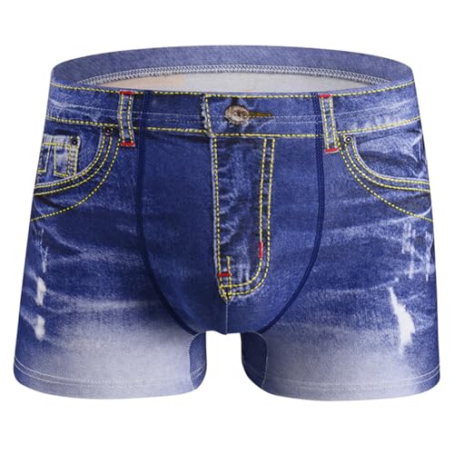 CHUUMEE Men's Fake Jean Underwear Cotton Sexy Boxer Briefs Cowboy Printed Shorts