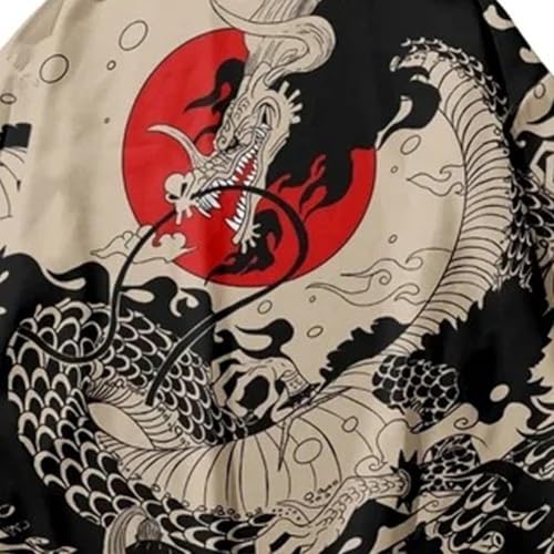Open Front Cardigan with Dragon Print Traditional Samurai Kimono for Men Loose Beach Blouse for Summer Outdoor Sun Protection3