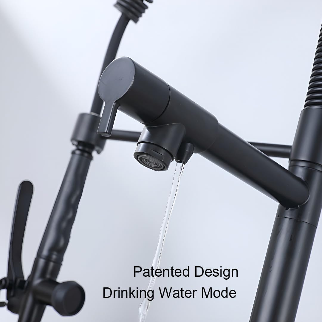 Trinkwasserhahn, Küchenspüle, Wasserhahn mit herausziehbarem Sprüher, 3-in-1-Wasserfilter-Reiniger-Armaturen, strapazierfähig, kommerzieller Stil, Küchenarmatur, mattschwarzer Filter