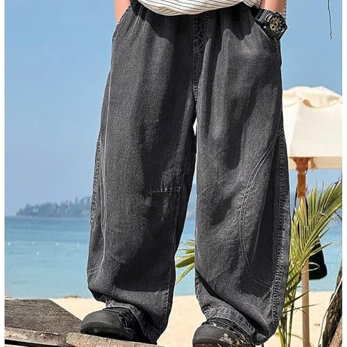 Boys Jeans Baggy Straight Wide Leg Trousers Vintage Elastic Waist Loose Y2K Denim Cargo Pants with Pockets for Kids2