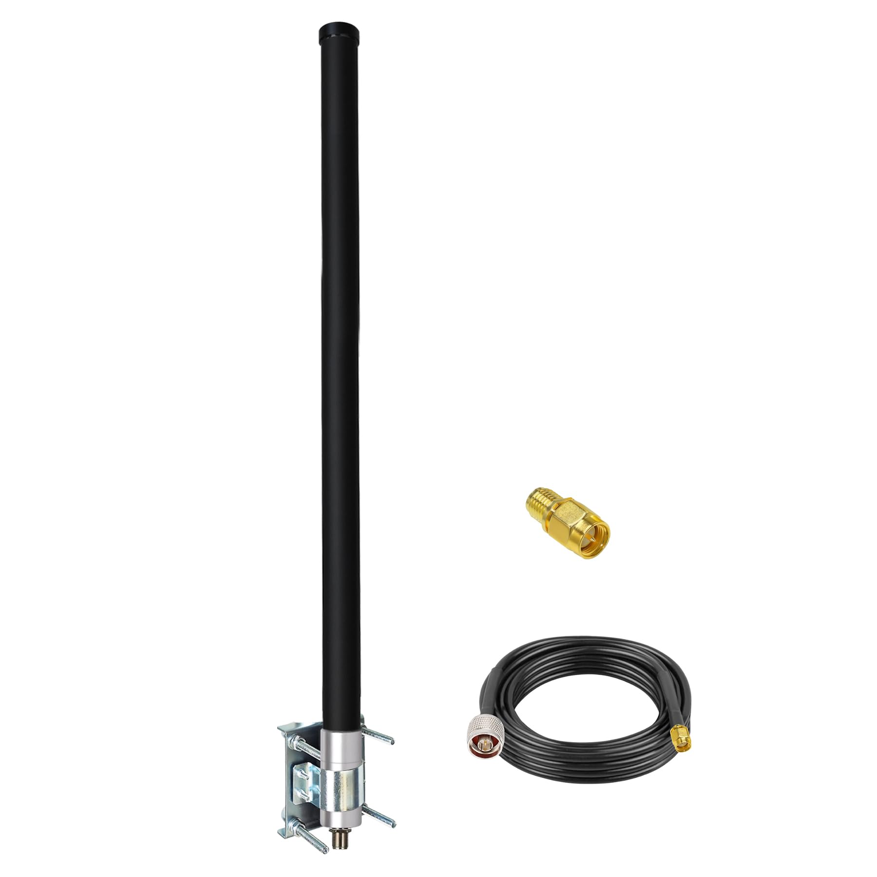 2.4G 5GHz WiFi Omni Antenna Dual Band Outdoor Pole Mount with 16ft RG58 Extension Cable RP-SMA Male and SMA Adaptor for Wi Fi Router Wireless Network Card Security IP Camera Video Surveillance Monitor