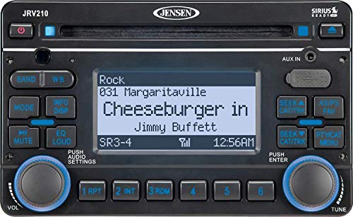 Jensen JRV210 AM/FM/CD/USB/ compatible with iPod & Sirius 2.0 DIN Stereo Mobile Audio System, 4 x 50W Power, White LED Backlit Display with Blue Backlit Controls, NOAA 7-Channel Weather Band (Renewed)
