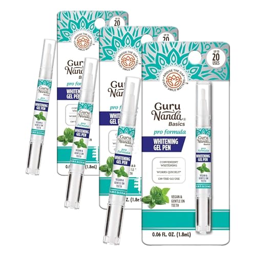 Image of GuruNanda Teeth Whitening Pen,(0.06 fl oz)-20 Uses, Vegan & Gentle on Teeth Pro Formula - Hydrogen Peroxide Whitening Gel Pen, Cruelty-Free, Mint Flavor (Pack of 3)