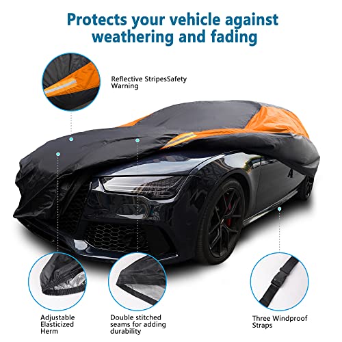 Image of MORNYRAY Waterproof Car Cover All Weather Snowproof UV Protection Windproof Outdoor Full car Cover, Universal Fit for Sedan (Orange, A4-Fit Sedan Length(186-193 inch)