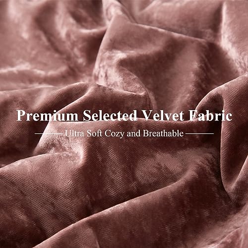 Ivellow Crushed Velvet Comforter Set King, Lightweight Comforter Set, 5pcs Ultra Soft Breathable Pink Comforter Set, Luxury Cozy Flannel Comforter King Size (1 Comforter,2 Pillow Shams, 2 Euro Shams)