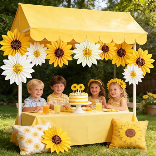 Image of PAPER JAZZ Sunflower Party Decorations Sunflower Bithday Paper Fans Bulletin Board Decor, Yellow Tissue Flowers Wall Decorations Hanging Sun Flower Theme Party Supplies Baby Shower.