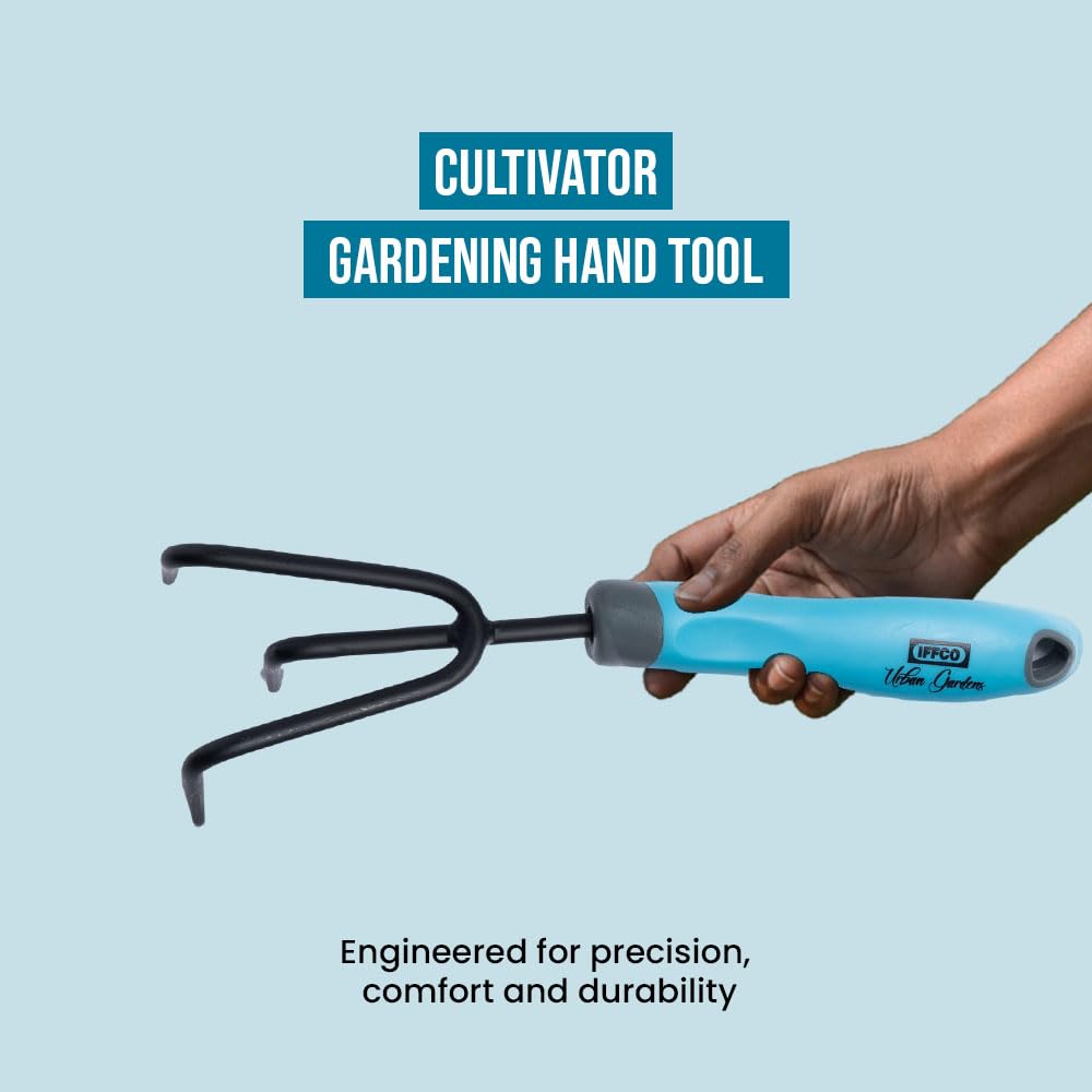 IFFCO Urban Gardens - Cultivator 1 Pc - Gardening Tools for Home Garden - Carbon Steel Front with Soft Rubber Handle for Better Grip - Use for Hoeing, Weeding and Trenching - Image 2 thumbnail