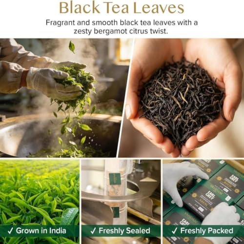 Image of VAHDAM, Earl Grey Black Tea Bags (100 Count) Medium Caffeine, Non GMO, Gluten Free | Citrus Bergamot & Smooth | Resealable Ziplock Pouch | Plant Based Tea Bags