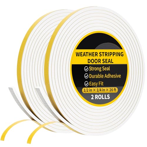 52FT Weather Stripping Door Seal – High-Density Foam for Soundproofing, Light Blocking & Energy Saving, Self-Adhesive Gap Filler for Doors, Windows & AC Units (White)