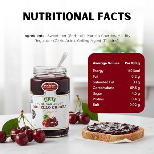 Image of Stute No Sugar Added Diabetic Morello Cherry Extra Jam, 15.17 oz ℮ 430 g