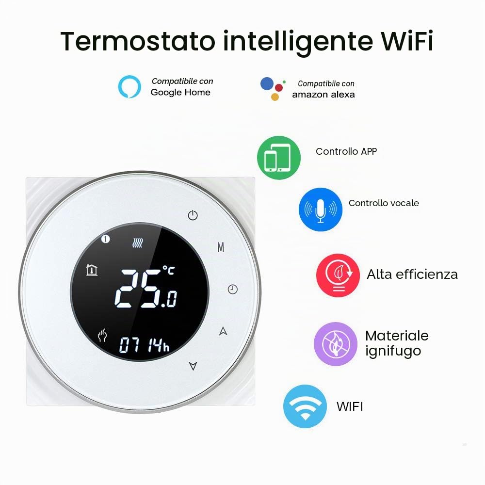 Decdeal Termostato programmabile tramite Wi-Fi, termostato intelligente wireless, con display LCD tattile, nero