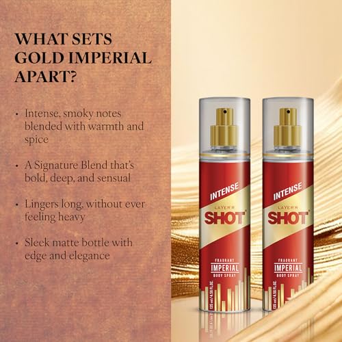 Image of Layer'r Shot Imperial Fragrant Body Spray for Men 2 x135ml Each | Long Lasting & Skin-Friendly Premium Fragrance | Perfect for Body & Clothes | Ideal For Daily Use | Ideal Gift For Men