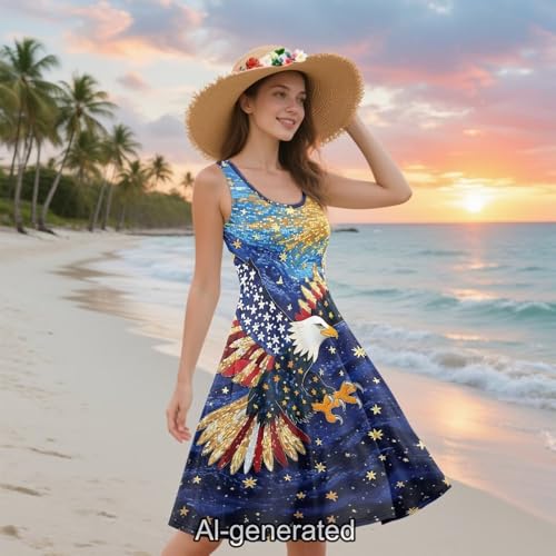 Image of Dreaweet Casual Sleeveless Dresses for Women Girls, Round Neck Tank Dresses with Pockets Summer Sundress Size XS-4XL