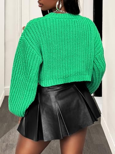 SEGT Women's Women's Chunky Knit Crew Neck Short Cardigan Button Long Sleeve Sweater Comfortable Knit Outerwear2