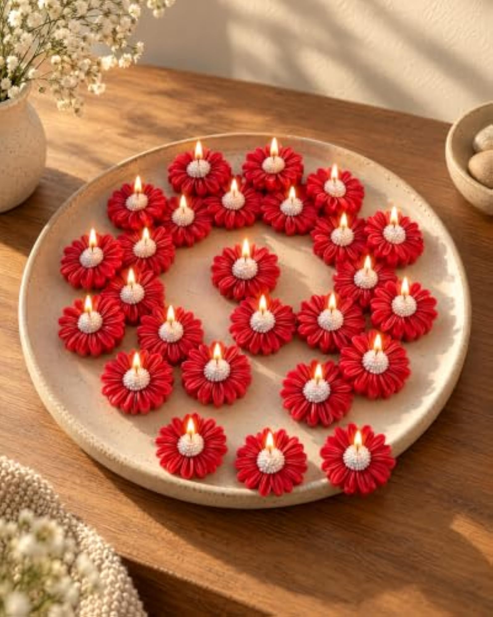 Red Daisy Flower Shaped Water Floating Scented Candles