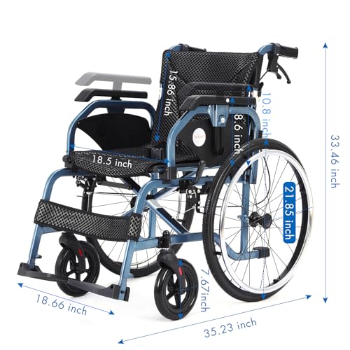 Medwarm Foldable Lightweight Wheelchairs with Handbrakes for Adults, Weights Only 30 lbs, Transport Wheelchairs with Flip Up & Height Adjust Armrest (22inch Rear Wheel)