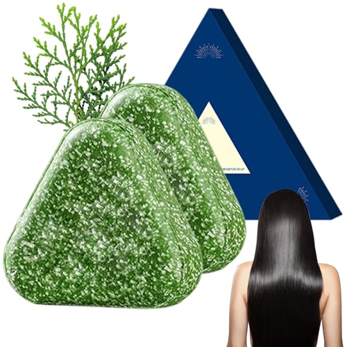 2 pezzi Nature Triangle Shampoo Bar, Usman Grass Green Soap shampoo, calmante e rafforza i capelli per donne e sapone da bar da uomo