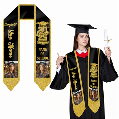 Stand Out on Graduation Day, American Flag Sash 2025, Custom Mexican Graduation Sash, Stoles Class of 2025 Congratulation Gifts with Photo.