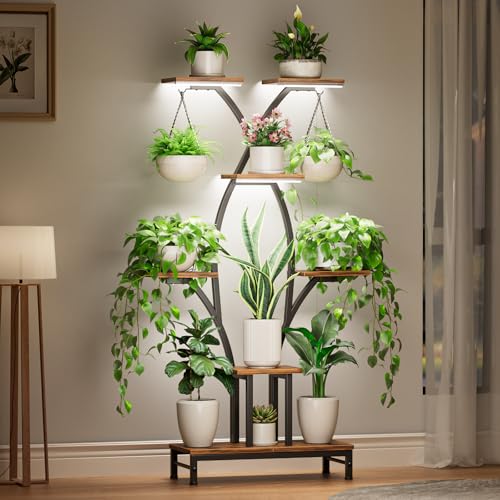 VOZZYOTO Plant Stand Indoor with Grow Lights - 7 Tiered Metal Corner...