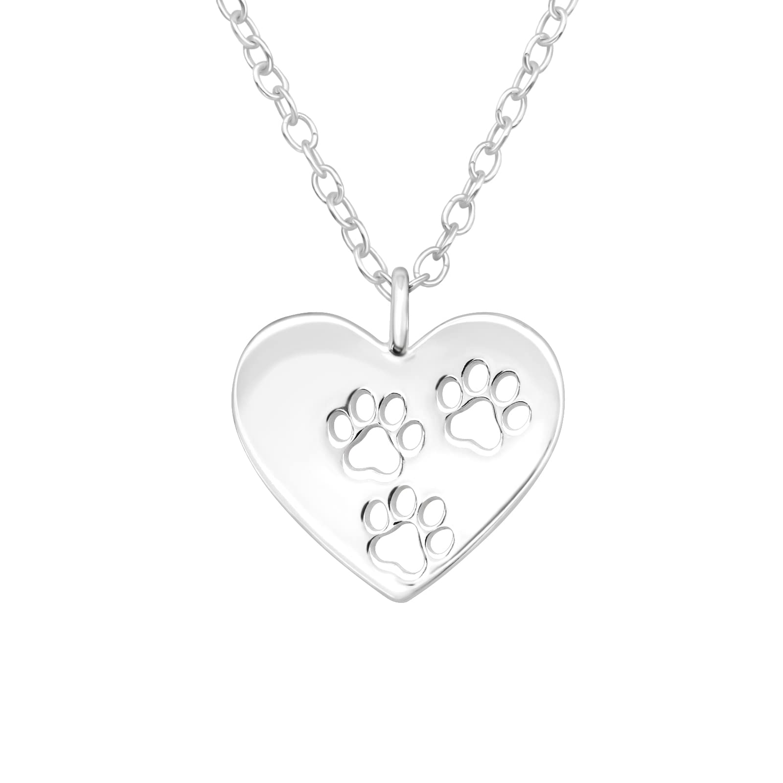 Women Girls 925 Sterling Silver Heart Paw Print Necklace 45cm / 17.7"
