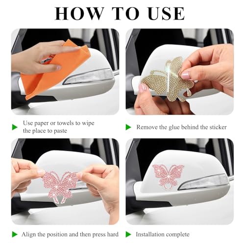 Image of Wevdn 8 PCS Butterfly Crystal Car Stickers, Shiny Rhinestone Waterproof Butterfly Car Sticker Decal, Self Adhesive Glitter Decoration Stickers for Car Bumper Window Laptops Luggage (Pink)
