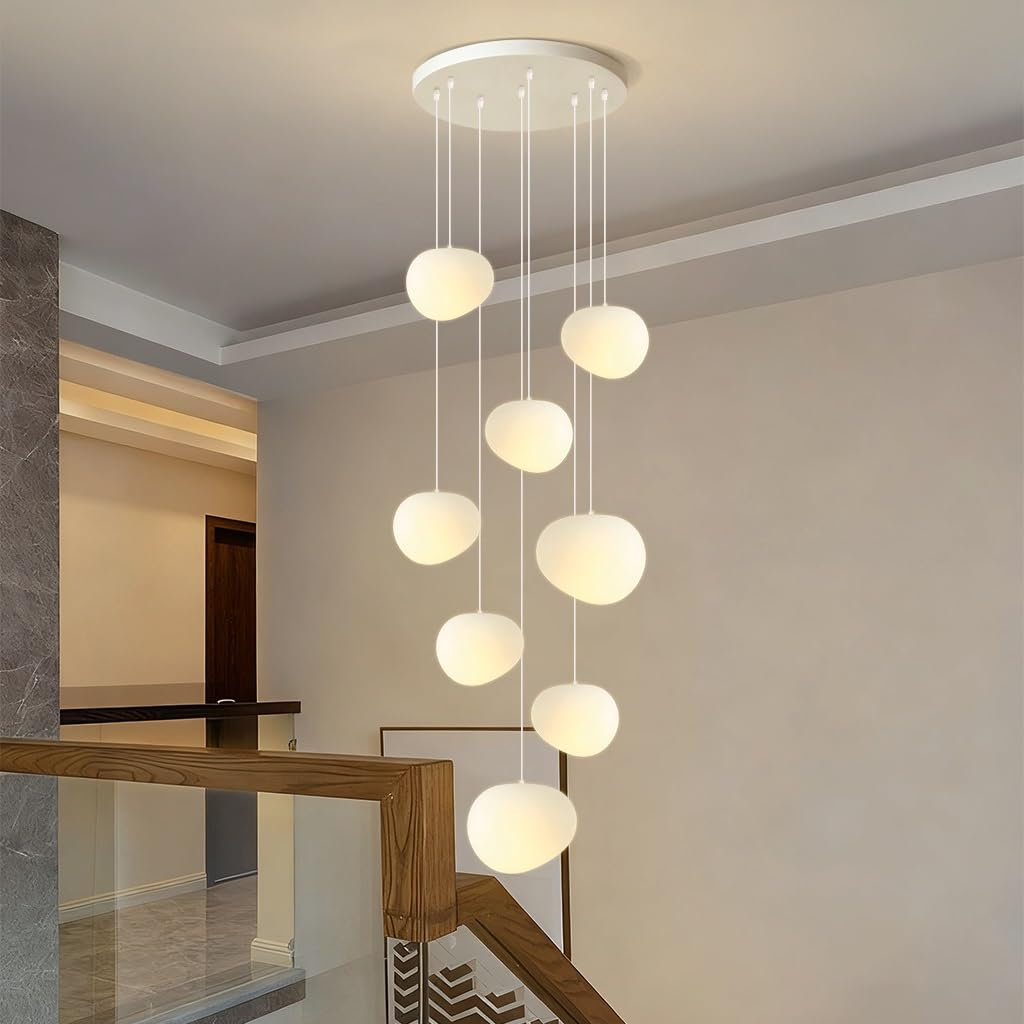 Modern E27 Hängelampe Pebble Pendelleuchte Wohnzimmerlamp Polystyrol-Kunststoffschirm Treppe Hängeleuchte Xuanguan Schlafzimmer Esszimmer Küchenlampe Höhenverstellbar Lampen(Warmes Licht,8-head)