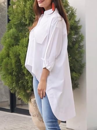 Women's Long Sleeve Collar V Neck Blouse Tunic Top