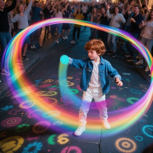 WDKXCN 6 Stück LED Poi Bälle, Soft Spinning Jonglierbälle, Leuchtende POI Jonglierbälle mit Regenbogen Farben, Jonglierbälle mit Verstellbaren Doppelschlaufen-Leinen, für Anfänger & Profis