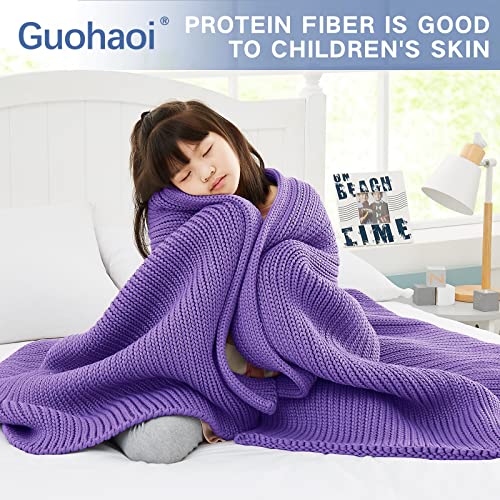 Guohaoi Knitted Weighted Blanket Kids (Purple 50"x60" 5lbs) No Beads Cooling Heavy Blanket, Home Decor Breathable Chunky Knit Throw Blanket for All-Season Use