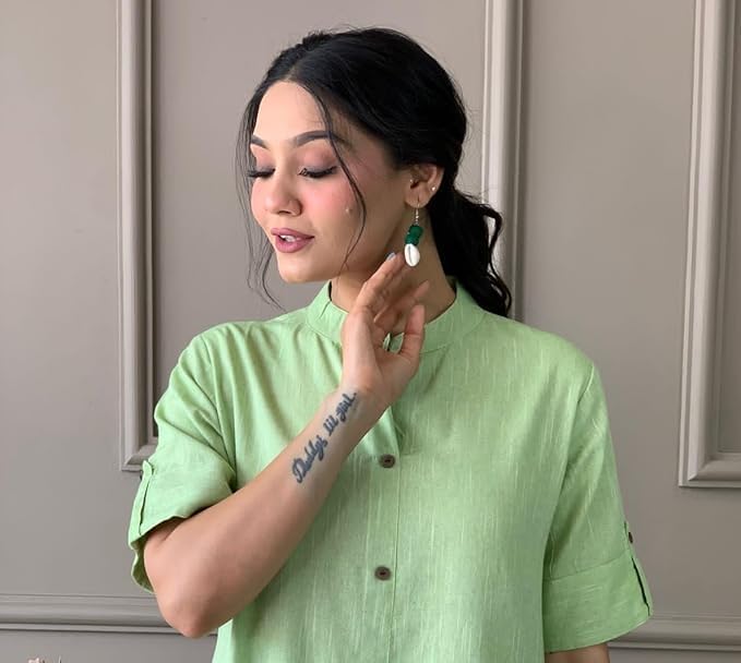 Women's Pure Cotton Chick Embroidery Solid Co-Ord Set | Ethnic Half Sleeves Cotton Kurta Pants Set Green