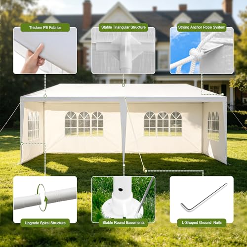 Image of 10x20 White Canopy Tent with 4 Removable Sidewalls and Windows, Waterproof Outdoor Party Gazebo Tent for Backyard Wedding Events BBQ Graduation