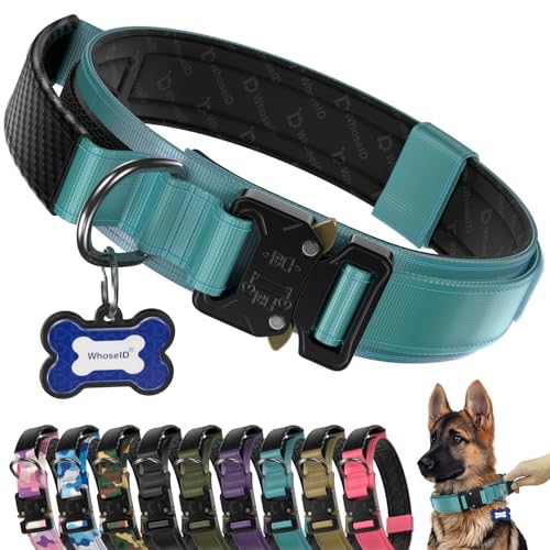 Image of Premium Tactical Dog Collar - Adjustable Military Heavy Duty Dog Collar for Medium Large Dogs - Durable Metal Buckle Dog Collar with Leather Control Handle and Soft Comfortable Padding
