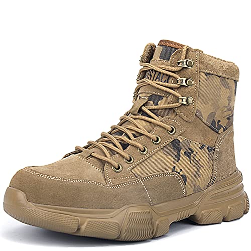Image of ORISTACO Steel Toe Tactical Boots, Lightweight Camouflage Jungle Construction Work Safety Sneakers, 9071 Brown 46