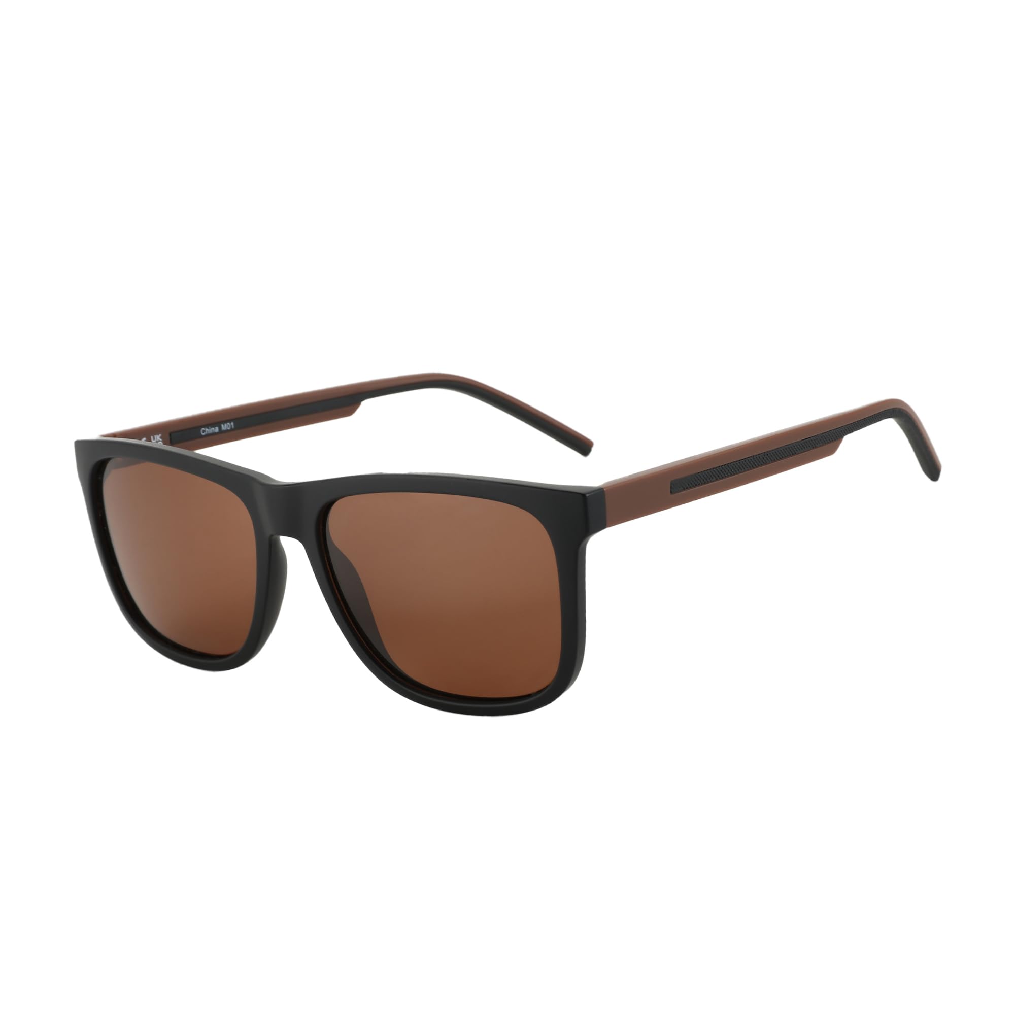 Gafas de sol polarizadas para hombre, ligeras, TR90, con marco cuadrado, protección UV400, C03 Marco Negro Lente Marrón, M