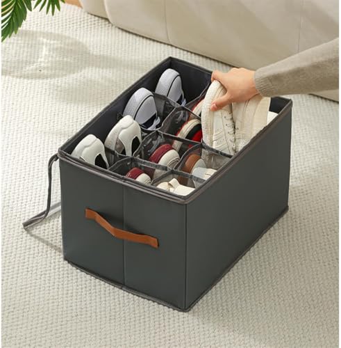 Scatola per scarpe pieghevole in tessuto con copertura trasparente antipolvere a 16 griglie con manici divisori per rabbia ideale per casa e viaggi, design salvaspazio