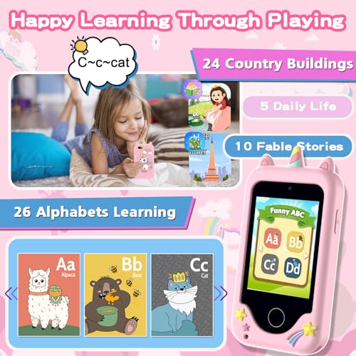 Image of Kids Phone for Girls, Toys for 3-10 Year Old Girls Christmas Birthday Gifts | Touchscreen Toddler Smartphone, Portable Learning Toys, Kids Toys Play Cell Phone with Dual Camera, Games, Music, 8GB Card